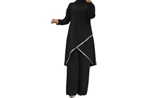 NaLatia Muslimische Kleidung für Damen, langärmelig, locker, Ramadan-Trainingsanzug, islamische Kleidung, Bluse, weites Bein, Hose, Anzüge, 2 Stück Freizeitanzug Damen