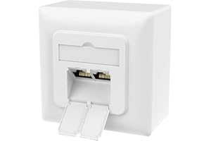 RedStar24 Cat6A Universal-Netzwerkdose mit 2x RJ45 Ports - 10 Gbit/s Geschirmte LAN Dose für Aufputz und Unterputz, kompatibel mit CAT7/CAT6/CAT5, POE-fähig, Signalweiß, entspricht EIA/TIA 568AB