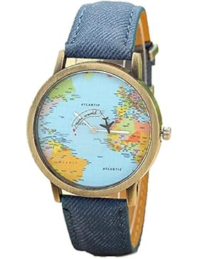 Bluestercool Neue Mode Frauen Denim Stoff Band Blau Uhr- Weltweite Reisen mit dem Flugzeug