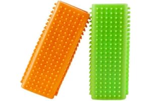 MEISO Brosses à Poils d'Animaux en Silicone 2 PCS Ideal for Chien Chat élimine les Poils d'Animaux Sur Tapis Canapé Voiture Stains (Green&Orange)