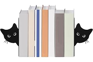 SHAOJIAN 2Pcs Peeping Cat Metal Bookends, Cute Black Cat Book Ends for Shelves, Desktop Book Holder with Smooth Surface Edge for Home Office Desk Decor, Cat Lover Gifts for Women Kids(Full face)