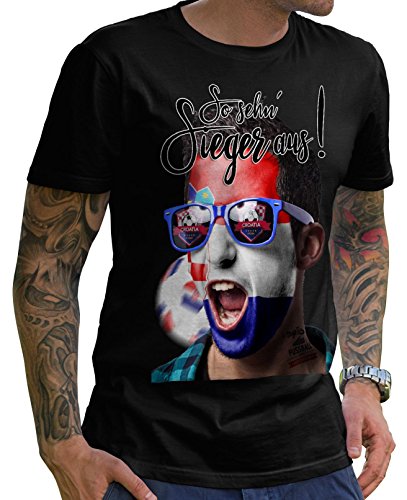 Stylotex Herren T-Shirt Basic So sehn Sieger aus Shout for Croatia Hrvatska Kroatien, Größe:XL, Farbe:schwarz
