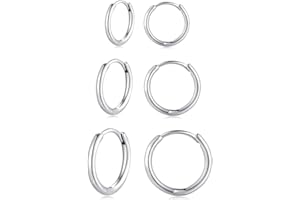 Deyanse Srebrne kolczyki kreolskie 925 dla kobiet, srebro wysokiej próby 925, zestaw kreolek, uniseks, małe kolczyki kreolki dla kobiet i dziewcząt, średnica 10, 12, 14 mm