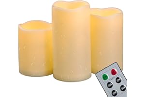 CANDLE IDEA Velas de pilar LED impermeables para interiores y exteriores con mando a distancia y temporizador funciona con pilas grandes sin llama de plástico para exteriores decoración del hogar 3 unidades