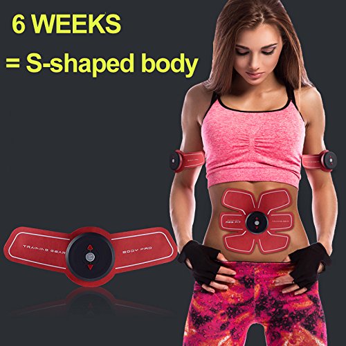 Estimulación Electroestimulador Muscular, EMS Estimulador Eléctrico Muscular Entrenador Home Fitness Machine Masajeador Muscular Unisex Gel Serie Nuevo Regalo Cojín de Gel Extra EMS (Rojo)