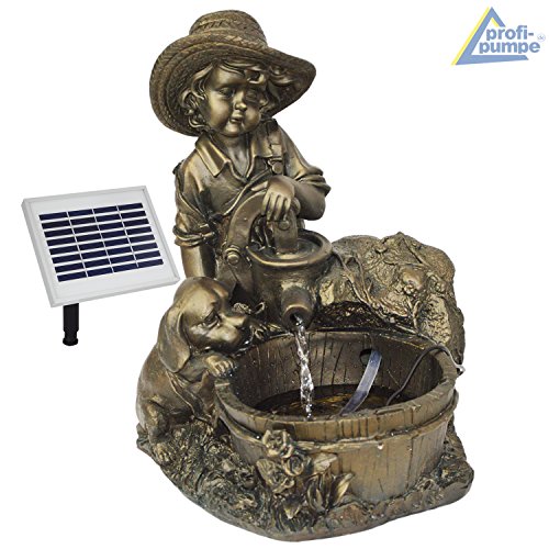 GARTEN BRUNNEN SOLAR TEICHPUMPE SOLAR SPRINGBRUNNEN GARTENBRUNNEN SOLAR WASSERSPIEL „KNABE mit HUND am BRUNNEN“ SET SOLAR PUMPE TEICHPUMPE f. TERRASSE TEICH GARTEN GARTENTEICH Solarteichdekoration - 4