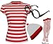 Produktbild Rot & Weiß gestreiftes T Shirt für Damen, Mütze, Brille, Socken (Verkauft separat oder als Set) Gr. X-Large-UK 14, T-Shirt+Hat+Glasses+Socks