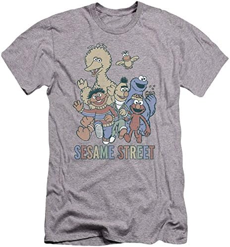 Sesame Street TV Show Colorful Group Premium Canvas Adult Slim Fit T-Shirt