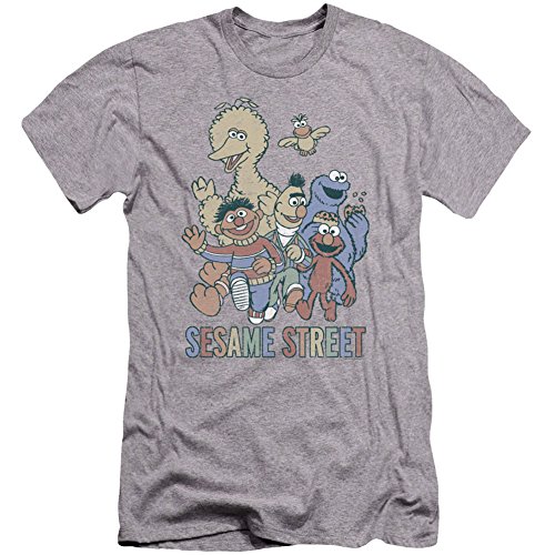 Sesame Street TV Show Colorful Group Premium Canvas Adult Slim Fit T-Shirt