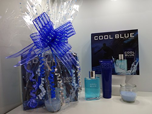 Valentines Gift Hamper For Him COOL BLUE POUR HOMME 2PC PERFUME GIFT SET FOR MEN - 100ML EDT & 130ML LUXURY SHOWER GEL + Free Candle Gift Wrapped Gift Hamper For Him.