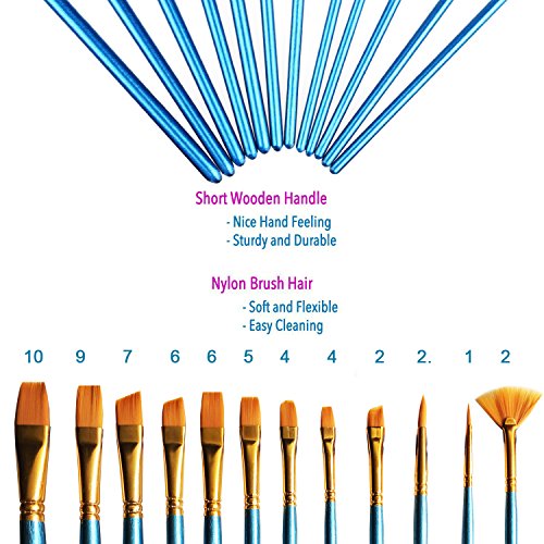 Ownuzz 12 Artist Paint Brush, 3 Mixing Palette, One Entry Pack Premium Nylon Brush for Watercolor, Acrylic and Oil Painting Etc Ideal Brush Set for Beginners, Kids, Artists and Painting Lovers - 5