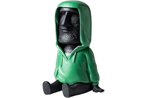 Statua di Moai Dell'isola, Taxually 2 in 1 Scultura con Supporto per Smartphone Figura Decorativa Moderna in Resina per Ufficio Scrivania Soggiorno(Nero)