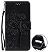 Produktbild LG K8(2016)/LG Phoenix 2/K350N Hülle,Leder PU Lederhülle Flip Hülle Case Schutzhülle Muster Schmetterling Baum Katze Bookstyle Cover Schale Stand Ständer Etui Schutzhülle Tasche Wallet Case Leder Tasche mit Weich TPU Innere Brieftasche Schutzhülle Pour LG K8(2016)/LG Phoenix 2/K350N 5,0-Zoll[Schwarz]