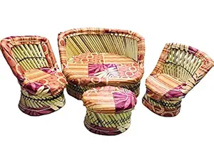 CraftHouse 4 Pcs Baby Mudda Set with Sofa, 2 Chair & Table | Kids Mudha of Bamboo Sticks Made Home Decor Show Peice Amazing Mudha Showpiece Set for Decor/Gifts