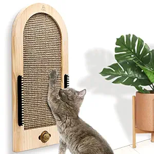 FURHOME COLLECTIVE Cat Scratcher Wall Mounted Cat Scratching Post Extra Large - Wall Floor or Window Mount Cat Wall Furniture - Catnip Ball and Self Groomer Brushes, Cat Scratch Pad for Indoor Cats