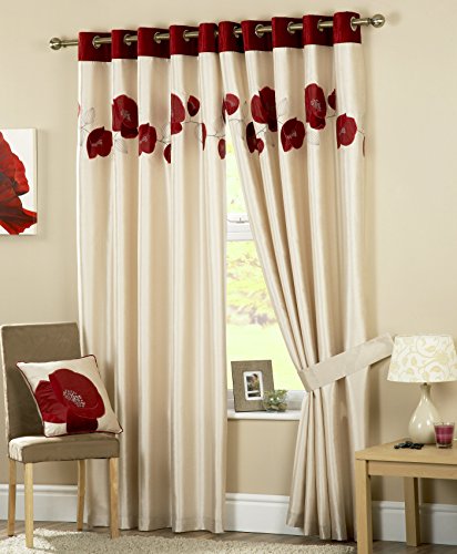 One Pair Of Danielle Eyelet Curtains In Red Size 90x54 229 X