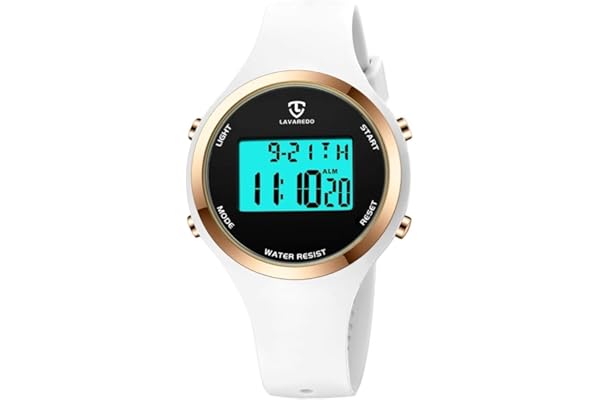 Aswan Watch Montre Digitale Femme avec Chronomètre, Eclairage, Alarme, Calendrier-Montres Sport avec Bracelet en Silicone