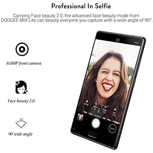 Smartphone Ohne Vertrag, DOOGEE MIX Lite 4G Dual SIM Handy Android 7.0 mit Fingerabdrucksensor, 5.2 Zoll HD IPS Display, 2GB RAM 16GB ROM, MT6737 Quad Core Prozessor, Dual 13 MP Hauptkamera - Schwarz
