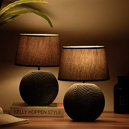 2er Set BRUBAKER Tisch- oder Nachttischlampen Anthrazit Grau, Keramikfüße in zweifarbigem, mattem Finish – 38 cm Höhe - 4
