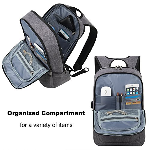 Slotra Laptoprucksack USB-Ladeanschluss Business 15 6 Zoll Slim Backpack Schule Outdoor Resien leichtgrau 