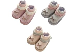 FedMois 3 Paires Chaussettes Pantoufle antidérapantes Chaussons Bébé