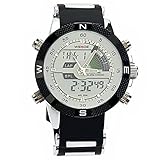 Weide Herren Armbanduhr Digital Analog Wasserdichte Quarz-Armbanduhr mit Datum Stoppuhr Alarm Rubber Strap (weiss)