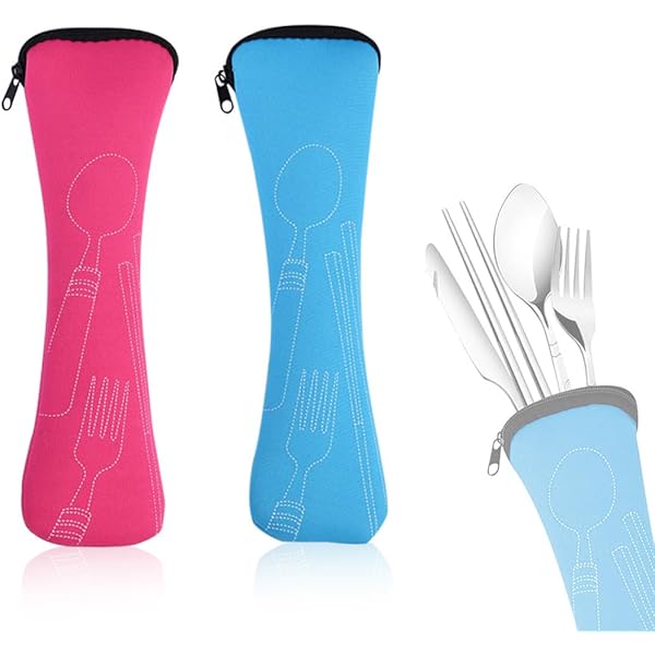 2 Set Posate Da Viaggio | Borsa Portatile Con Zip | Acciaio Inox 304 | Per Campeggio E Picnic - Foto 9