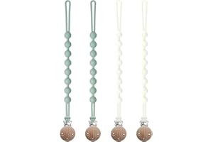 Attache Tetine en Silicone, Seposeve lot de 4 Attaches Tétine pour Bébés Garçons et Filles, Pacifier Clip Chain, Garde la Tétine Propre, Douce et Flexible, Durable–Haute Ténacité, 2 Vert + 2 Blanc