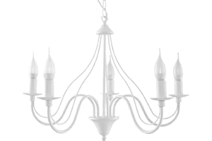 SOLLUX lighting Lámpara colgante de araña - Lámpara de techo de acero - 5 llamas - Bombilla LED - Minerwa blanca