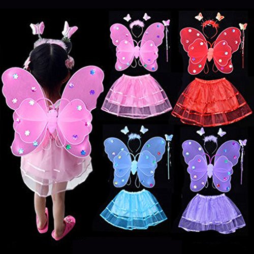 Runfon Aile Papillon Enfant Déguisement de Fée Papillon Costume de Fête Fée Papillon Ailes Baguette Bandeau