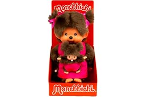 MONCHHICHI*20 cm Mother Care Pink | Pluszowy z różową sukienką i kokardą we włosach, pluszowy brązowy materiał, 236200