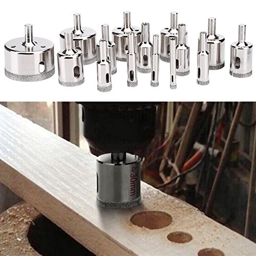 Tily 15-teiliges Diamant-Werkzeug-Bohrerset/Lochsäge-Set für Glas, Keramik, Marmor, von 6–50 mm Durchmesser - 3