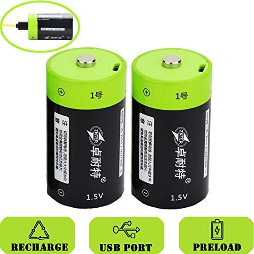 SOEKAVIA 2PCS 4000mAh 1.5V D Rechargeable Battery Built-in Micro USB Rechargeable Lithium Polymer Battery -(Black+Green) (2pcs)