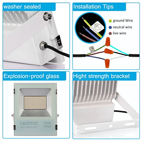 LEDMO® Warmweiß 50W Led Fluter, 2017 Neu Stil Außenstrahler, CRI>80 IP65 LED Flood light Lampen Spotlicht Leuchtmittel Flutlicht - 6