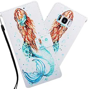 Asdsinfor Galaxy S8 Case Stylish Advanced Colorful Painted Wallet Case Credit Cards Slot with Stand for PU Leather Shockproof Flip Magnetic Case for Samsung Galaxy S8 Mermaid YB-XC