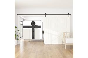 SANKEYTEW 366cm/12ft Sliding Door Kit,Single Wood Barn Door Sliding Kit,Heavy Duty Sliding Barn Door Kit,Black Sliding Door Track