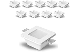 Eurekaled® - 10pz Portafaretto in Gesso CERAMICO da Incasso Quadrato con Vetro per Controsoffitti per GU10 e MR16 Cod.1264