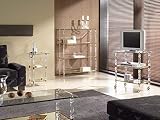 Medidas: 70 ancho x 45 fondo x 75 altura. Fabricada en metacrilatos con bastidores bañados en oro y cristal