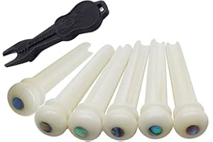 Alnicov - Piroli per il ponticello della chitarra, piroli del ponticello in osso con inserto rotondo in abalone per chitarra acustica a 6 corde