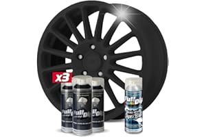 FULL DIP - Pack Llantas Vinilo Líquido 3 Sprays Negro + 1 Spray Brillo - 400 ml. Unidad