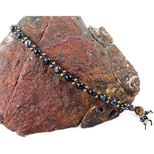 Schwarz Achat Fußkettchen Makramee Thailand Tribal Surfer Boho Hippie Perlen Fußband