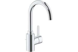 ‎GROHE GROHE Eurosmart Cosmopolitan, Waschtischarmatur hoch, wassersparend (Wasserhahn für das Bad, Badarmatur mit Zugstangen-Ablauf, 30cm hoch, einfache Installation am Waschbecken), chrom, 32830001