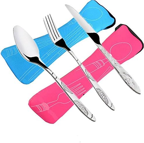 BYG 6 PCS Flatware Sets Knifes, Forks, Spoons, 2 Pack Lightweight Stainless Steel Tableware Dinnerware with Carrying Case Perfect for Traveling Camping Picnic