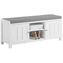 Scarpiera Con Seduta - Panca Ingresso Bianca, Dimensioni 91x30x50 Cm, Portata 120 Kg, In MDF, Con Cuscino