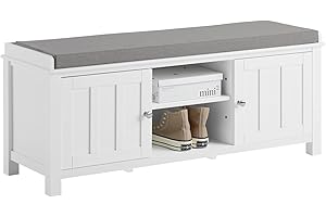 SoBuy® FSR35-W, White Storage Bench with 2 Doors & Removable Seat Cushion, Shoe Cabinet Shoe bench