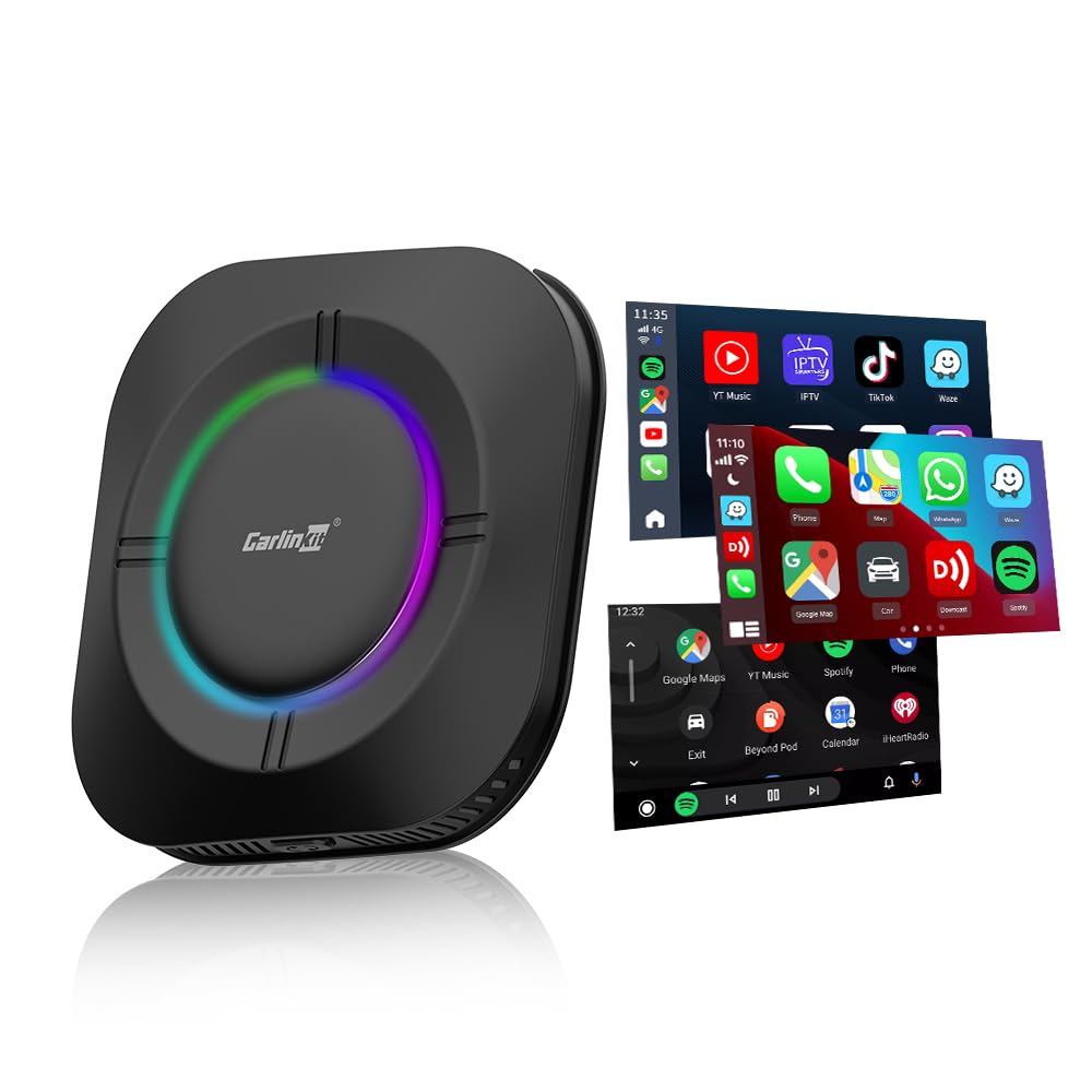 Carlinkit Android 13 Tbox S2, LED Version, 4+64GB with Qualcomm 8-core, 3-in-1 Wireless Adapter with CarPlay/Android Auto/Play Store/Streaming Video/Built-in GPS/TF Card