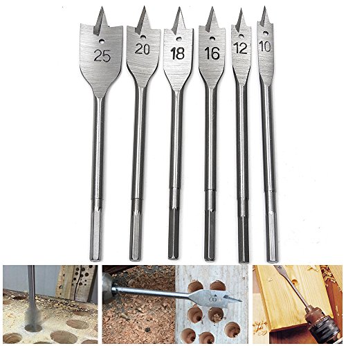 Fortag 6 tlg Flachfräsbohrer-Set Flachfräsbohrer Holzflachbohrer Set Cut Speed Sechskantschaft Holz Spade-Bohrer metrische Holzbohrer 10mm/12mm/16mm/18mm/20mm/25mm