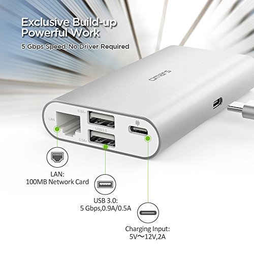USB C Hub, OMARS® Type C Hub mit Aufladefunktion, HDMI Port (4K Auflösung), VGA, RJ45 Ethernet LAN Port, 2 x USB 3.0 Anschlüsse für z.B. Huawei MateBook, Apple New MacBook 12 Zoll, Chromebook Pixel 2015 usw. - 4