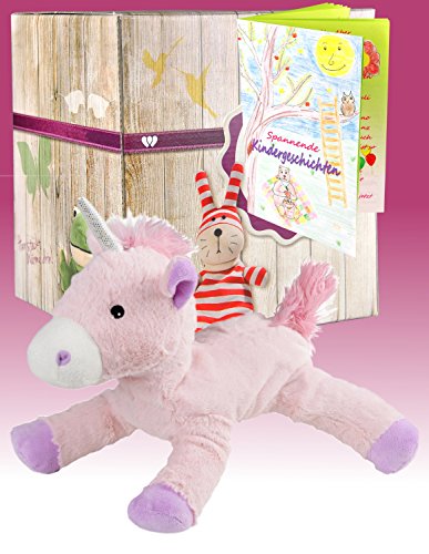 Preisvergleich Produktbild Warmies Geschenkset - Kuscheltier Einhorn mit Lavendelduft Wärmekissen + Edle Geschenkverpackung + Büchlein mit spannenden Kindergeschichten