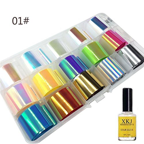 1Set Nail Decals+ 1 Nail Glue Nail Art Designs For Women Girls,Beautytop Colorful Nail Art Tips Stickers Gold Makeup Manicure Diy Decals Decoration,Nail Art Stickers Full Wrap Space Design- Flower Nail Sticker Tattoo - Fashionlife (A)